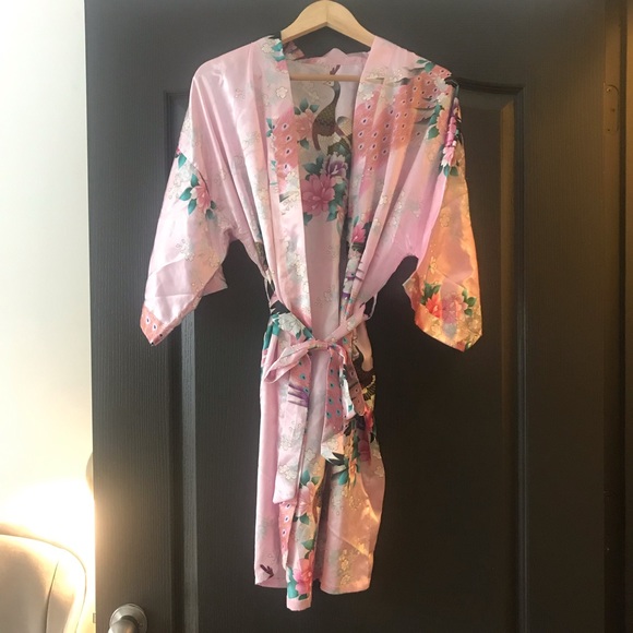 Satin Printed Pink Robe - Picture 1 of 8